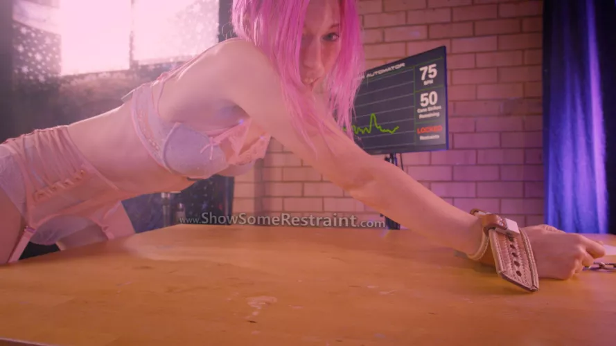 Foxxy cuffed/chained in pastel lingerie