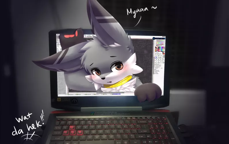 Oh no, the li'l guy wants to escape to our world. What would you do?! [Art by me @SCodreyS on Twitter]