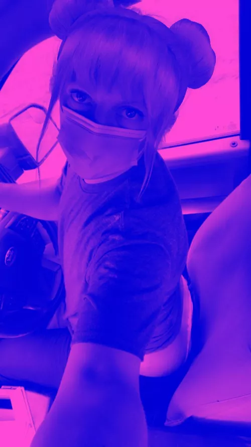 Giving you a HJ while I drive with a hint of panties peeking out