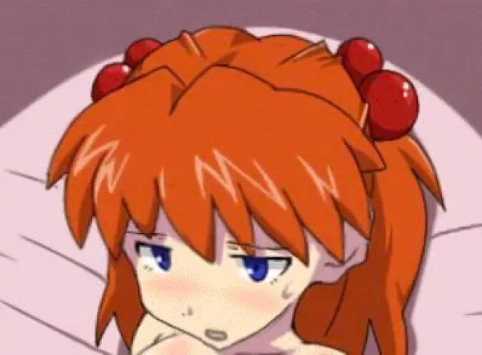 LF Color Source: 1girl, red hair, open mouth, neon genesis evangelion, souryuu asuka langley, face focused, look at viewer, hair between eyes, blush, sweat drop, bare shoulders, bow ribbons, red ribbons, long hair