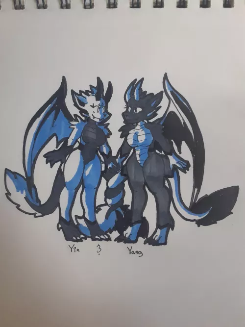 A set of twins, Yin and Yang are their names (drawn by an old friend)