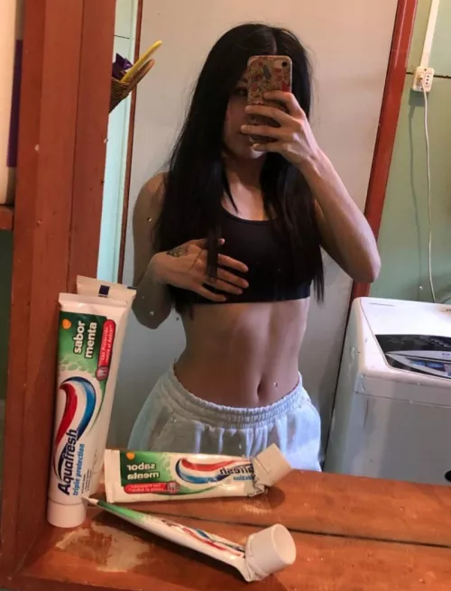 Daddy jerk me something else white on my face 😇 (little hint: no toothpaste)