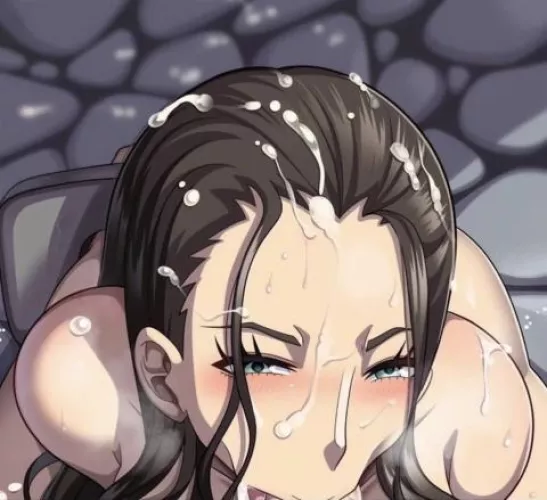 LF Color Source: 1girl, black hair, cum on face, blowjob, blue eyes, naked, shackles, blush