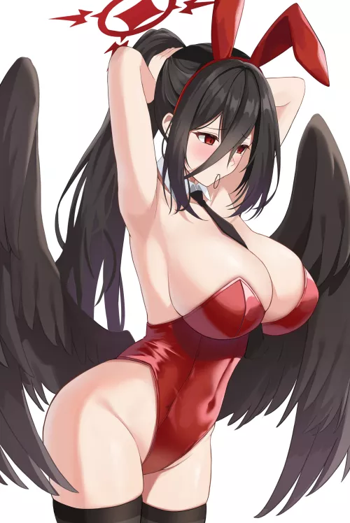 Hasumi Bunny Girl Fixing Her Hair (Rahy) [Blue Archive]