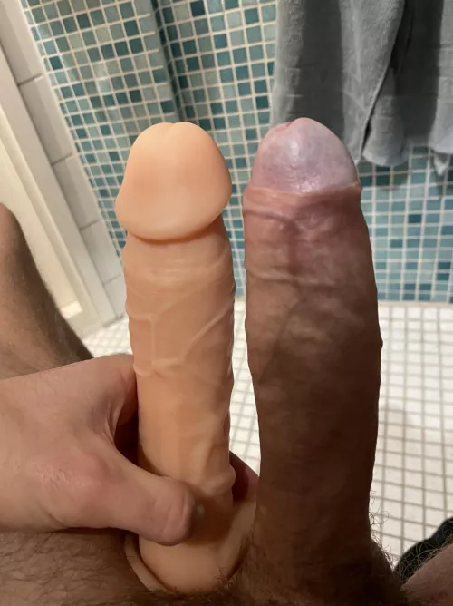 My hard cock vs gf’s 9” dildo