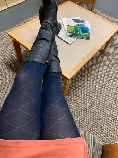 Not sure what you do at your job, but I take pics of my legs in the bathroom lounge for my husband and friends on the internet!