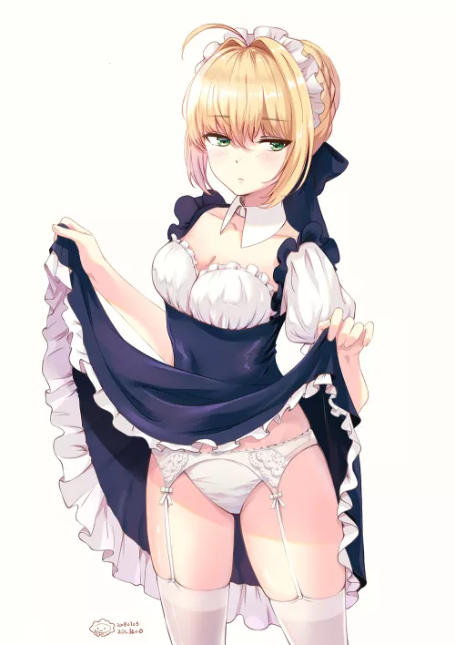 Nero Claudius as maid flashing her panties (by ZDL张小白)[Fate Series]