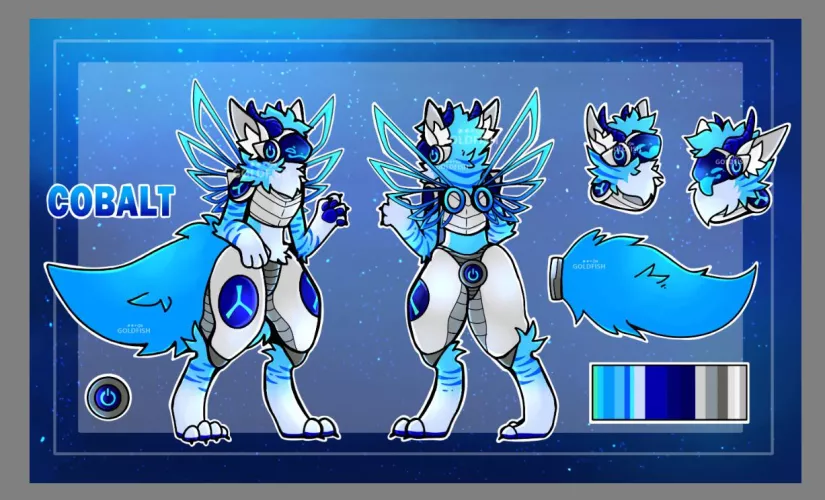 My Protogen’s Reference Sheet (Character by me, Art by the talented u/AWeirdGoldfish)