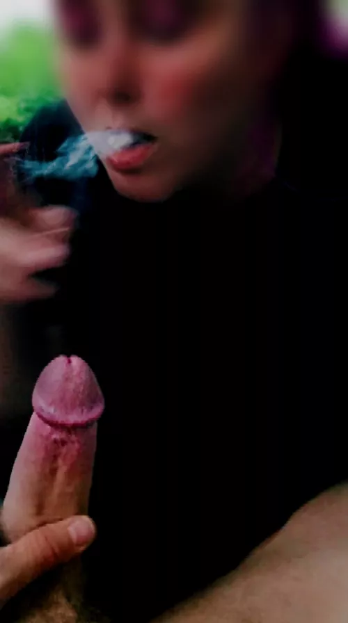 Naked husband clothed wife smoking blowjob