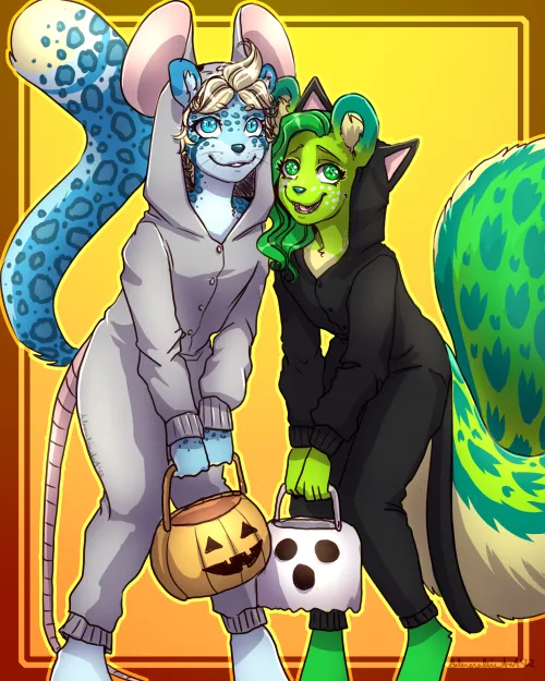Trick or Treat! (art: adrenalineart @ FA) (characters: adrenalineart, kaorisorahoshi @ FA)