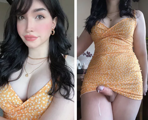 Her pretty face and her dripping cock. Ariana Angels