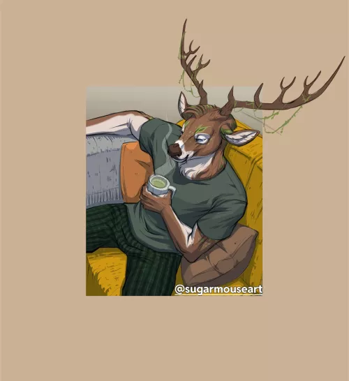 First post! A deer enjoying his herbal tea , created by me for Zipdeer (Twitter is the same as here)