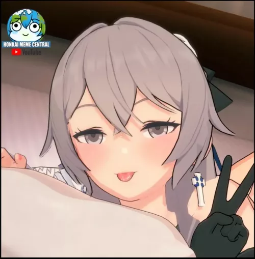 LF Color Source: 1girl, gray hair, gray eyes, tongue out, peace sign
