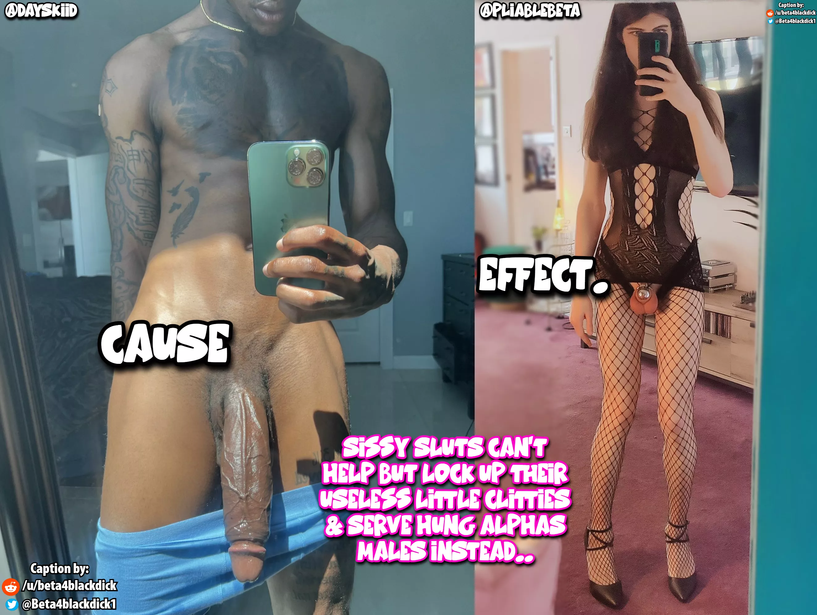 ALPHA dicks make sissy realize their inferiority, and they then lock themselves in chastity! 🔒