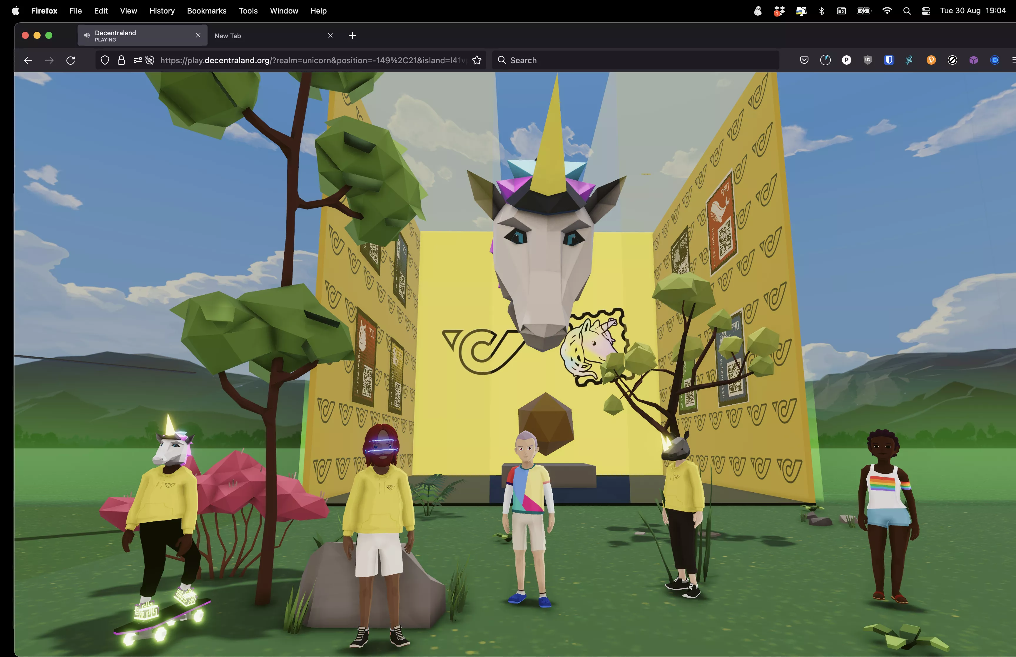 Screencap of our team that built the Austrian post central in decentraland