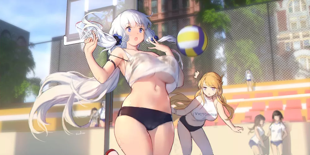 Illustrious and Victorious playing volleyball (By 超凶の狄璐卡) [Azure Lane]