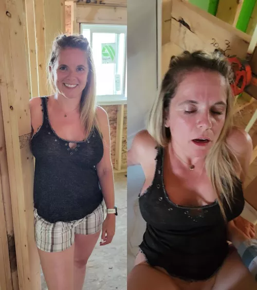 my bf works construction so he snuck me onto his site and fucked me there