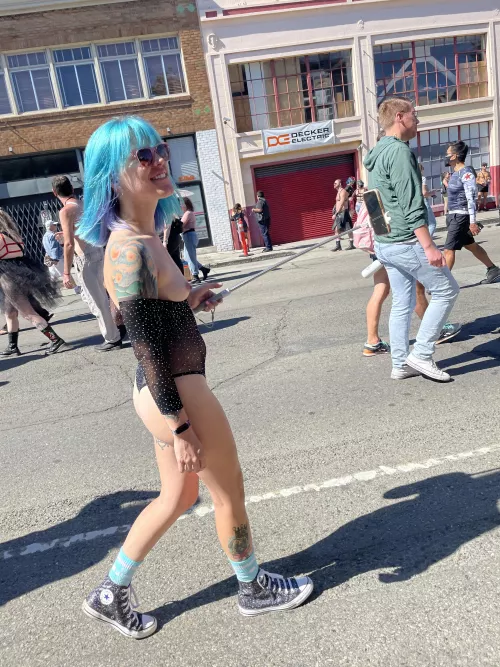 Walking the street festival with my tits out [f]