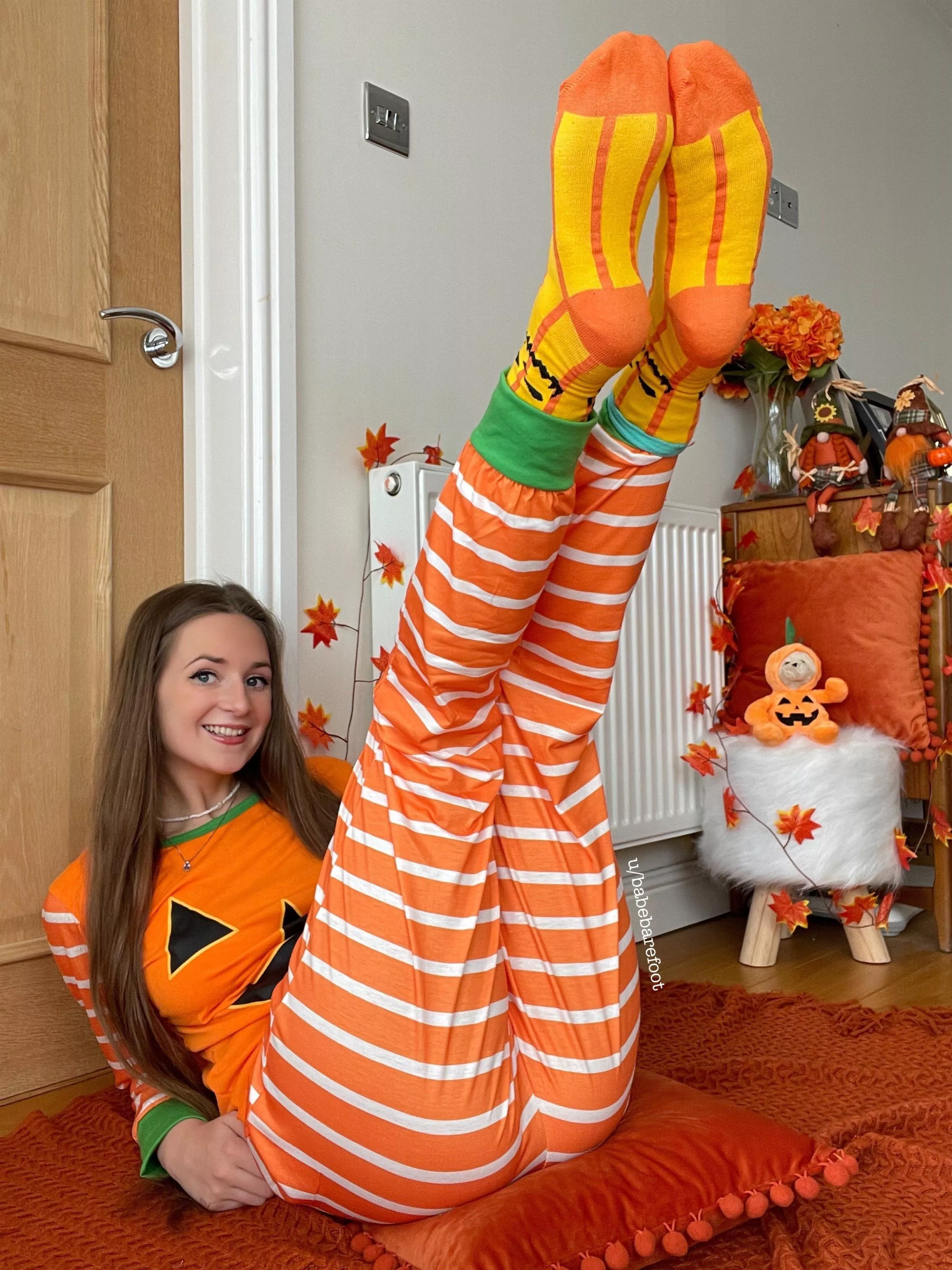 Wearing my comfy pumpkin PJs 🎃