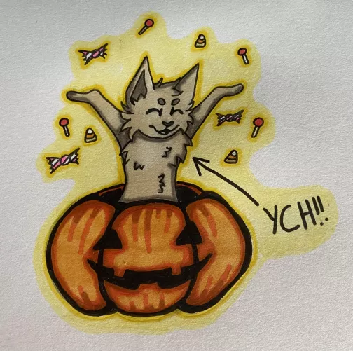 Happy halloween! Themed YCH for $5, can also be to a laminated badge for $10 (shipping NOT included.) Dm me to grab a spot <3