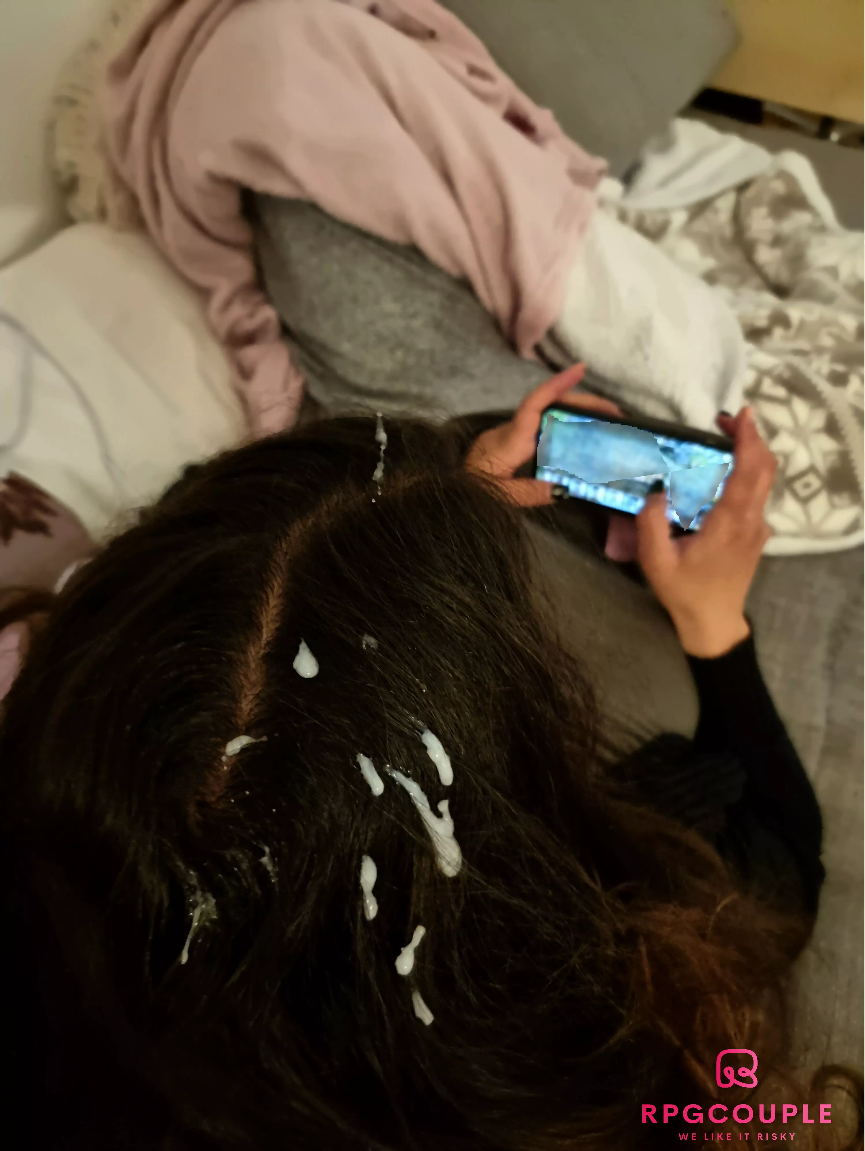 While I was playing he jerked off on my hair