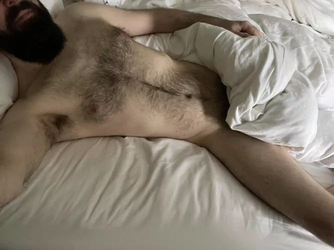[42] Just a hairy daddy bod enjoying a long lay in on my day off. I’ve got nothing to do today, what should we do?