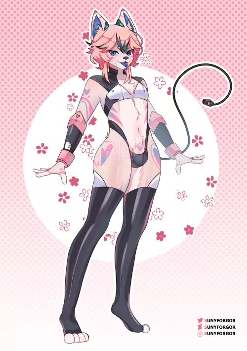 Pink femboy kitten!! (Art by me)