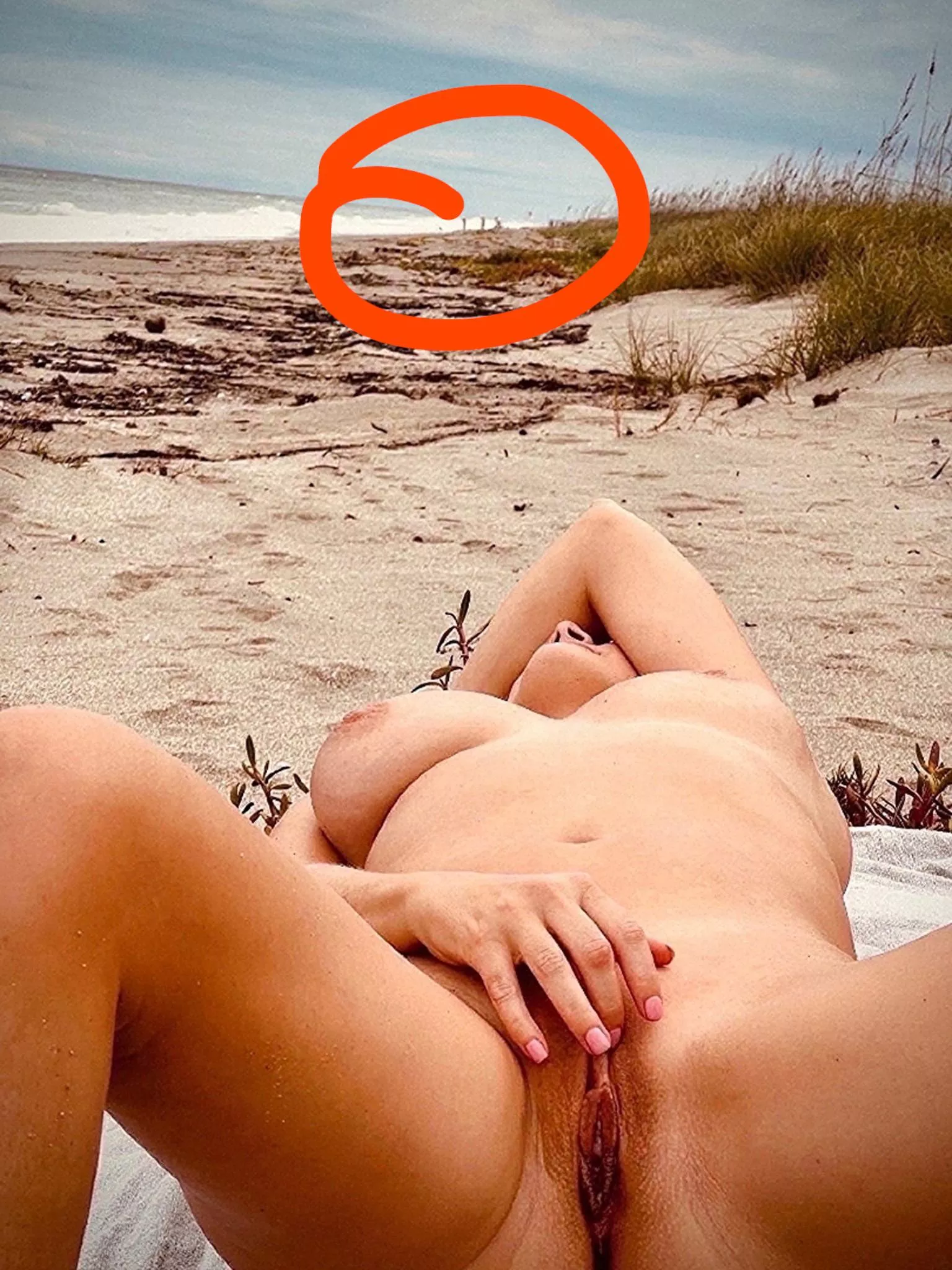 She’s getting more daring. If you zoom in you can see three people walking towards us. Made her incredibly wet. She’s getting more daring. If you zoom in you can see three people walking towards us. Made her incredibly wet.