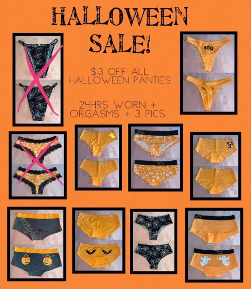 🧡🖤 NOTHING SPOOKY ABOUT THIS SALE🖤🧡 order any of my halloween themed panties & get $13 off 🎃 24hr wear or more 🎃 orgasms 🎃 3 pics 🎃 fetish friendly add ons available 🎃 [US] shipping/tracking info [PTY] [SELLING] message me 
