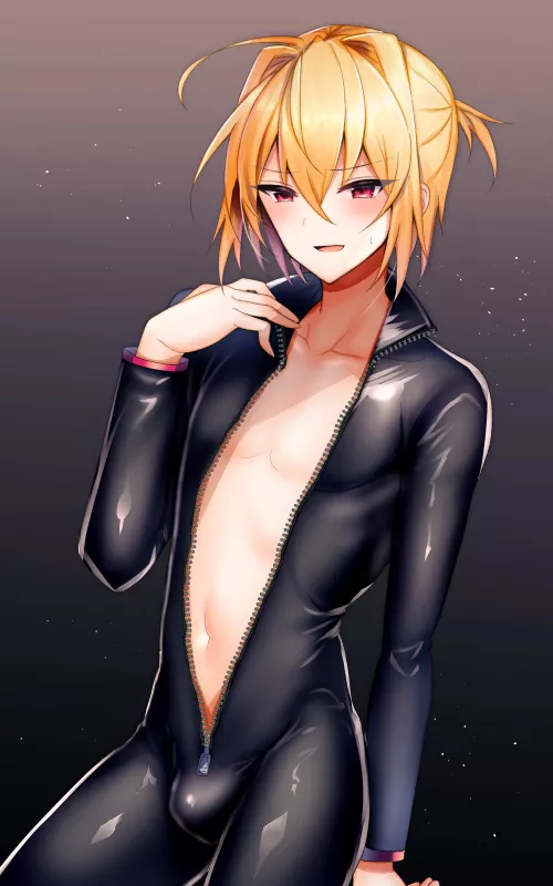 Unzipped Suit Blushing Blonde (Uruaki) [Original]