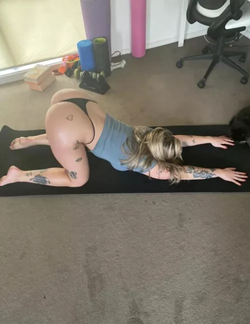 Just a blonde doing her morning yoga