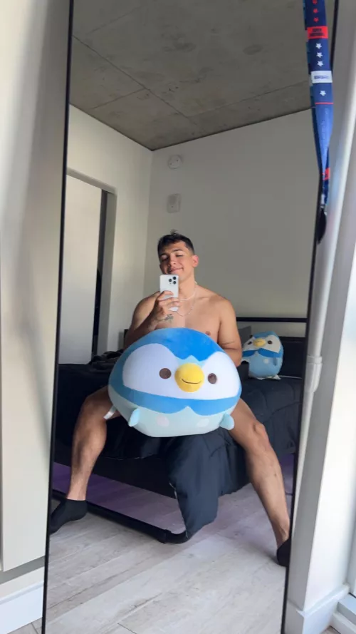 my NEW cuddle buddy. I am wearing shorts by the way. 😂