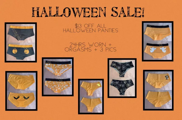 🧡🖤 NOTHING SPOOKY ABOUT THIS SALE🖤🧡 order any of my halloween themed panties & get $13 off 🎃 24hr wear or more 🎃 orgasms 🎃 3 pics 🎃 fetish friendly add ons available 🎃 [US] shipping/tracking info [PTY] [SELLING] message me 