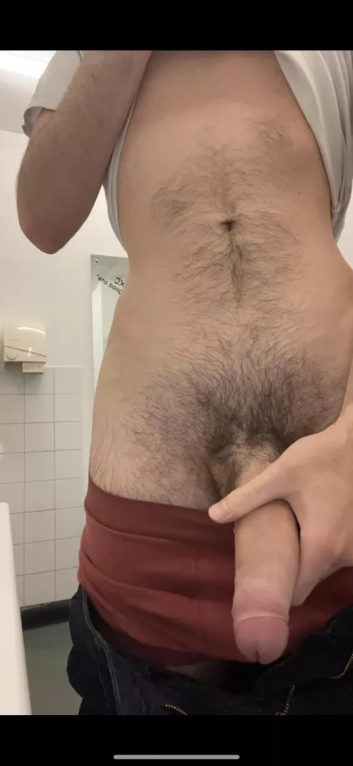 huge hard on in the public toilets hoping someone walks in