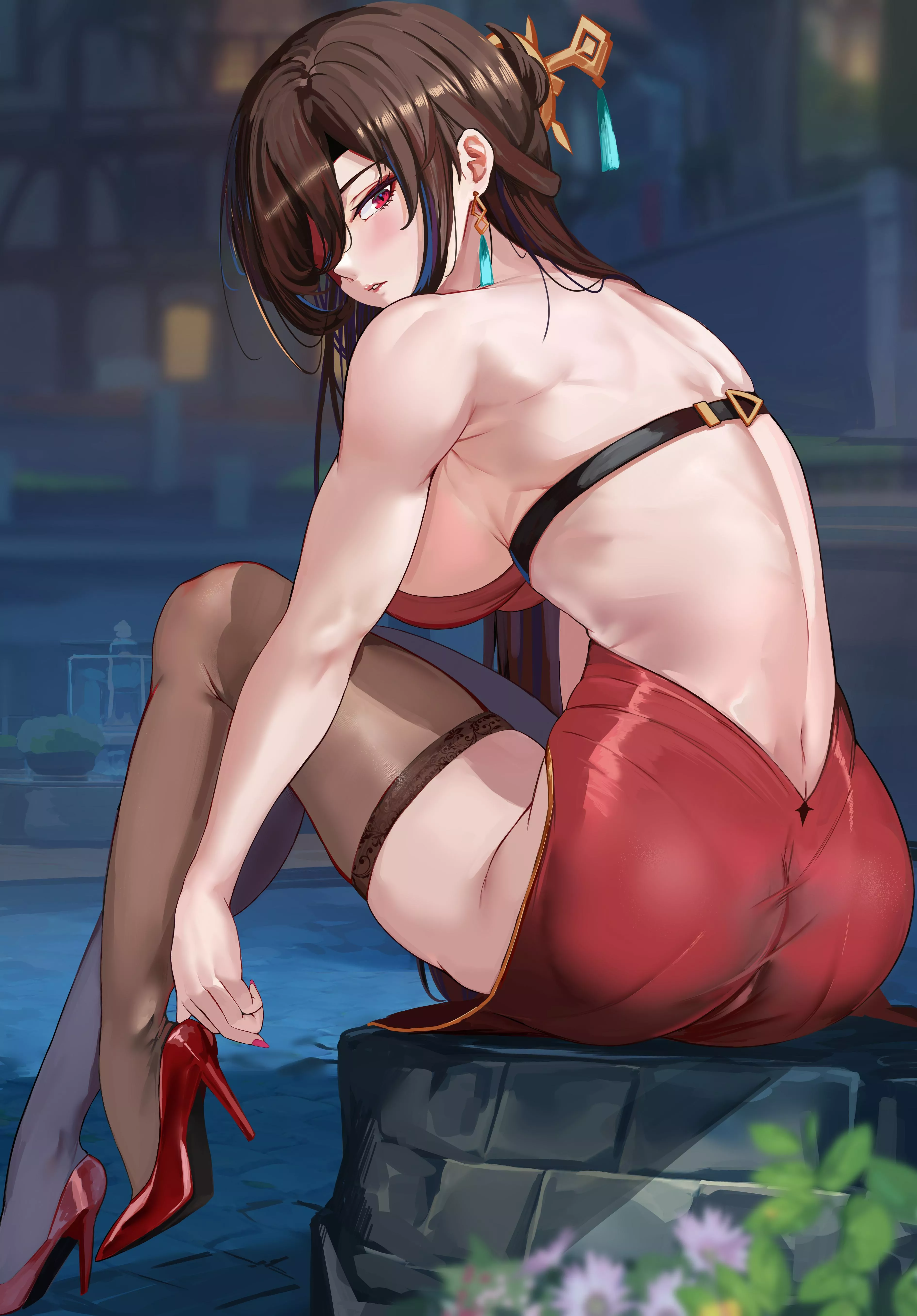 Beidou getting ready for the night (by Loooyd)