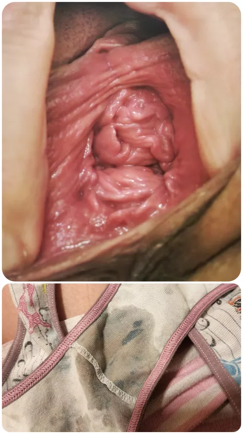 Gaping pussy means messy panties. What would you like to see shoved in this hole?
