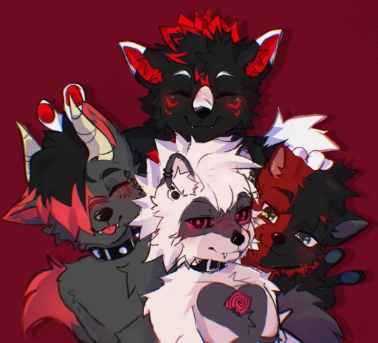 Black-Red wolves homies (And a raccoon! :D) [ART BY EROSKYI (Me)]