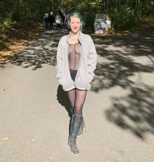 Braless in boots