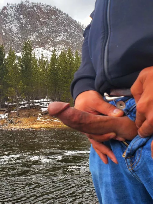 Whipping it out while fishing.