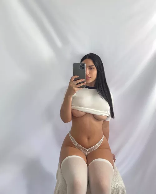 White thigh highs on tanned skin