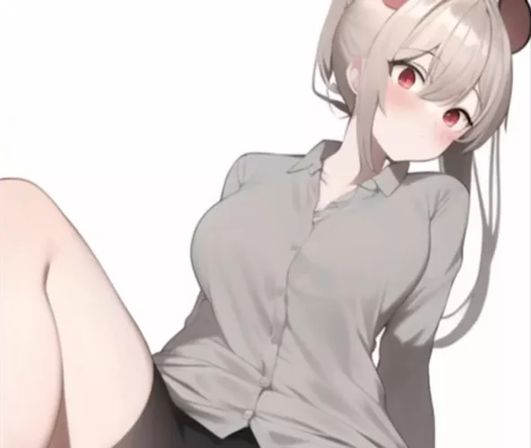 LF color source: 1girl, brown hair, red eyes, spread legs, ponytail, animal ears