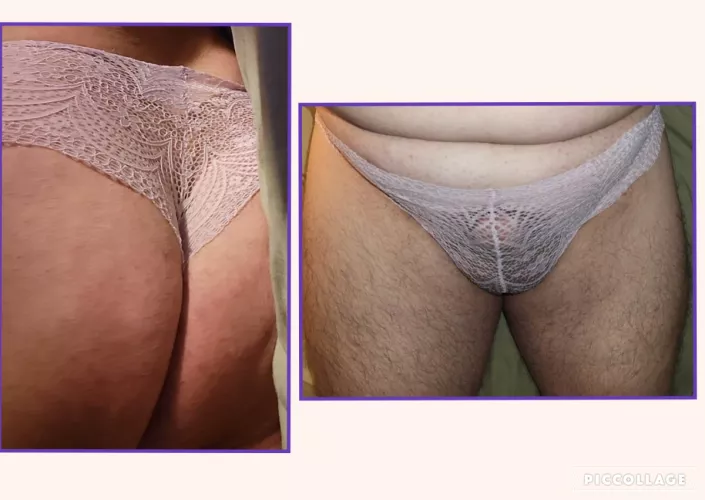 My sissy looks good heading to work in mauve lace panties today...