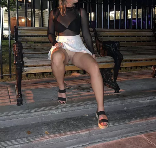 My girlfriend prefers not to wear panties so everyone gets a show while looking