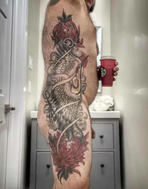 For the tattoo lovers: some of my coverage most people don’t see IRL…. For the cock and coffee lovers: I spy with my little eye…