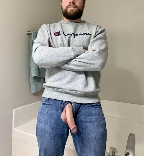 Jeans and a crewneck is my go to look. [35]