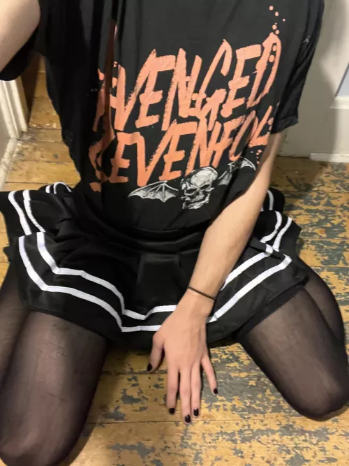 Skirt, thigh highs, and a band shirt what more could you want