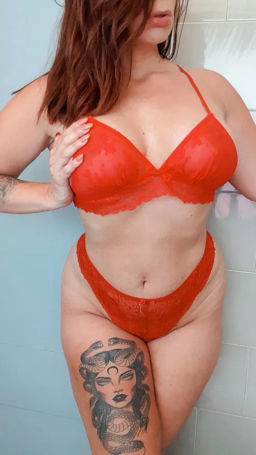 Red Lingerie and Medusa Tattoo
