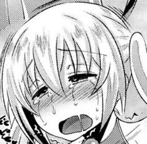 LF Mono Source: 1girl, close-up, tears, blush, mouth open, sweat, twintails(?), saliva trail, blonde hair, long hair, foreign sfx, motion lines, eyebrows visible through hair