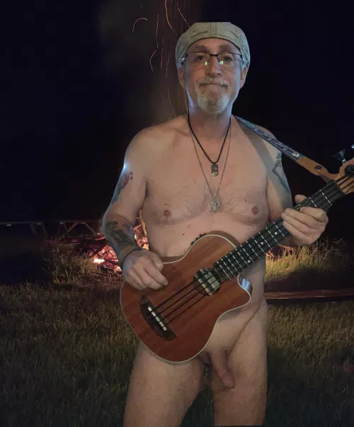 From a year ago at a beautiful local naturist resort. At a drum circle/bonfire. Don’t play drums so brought my U-Bass!