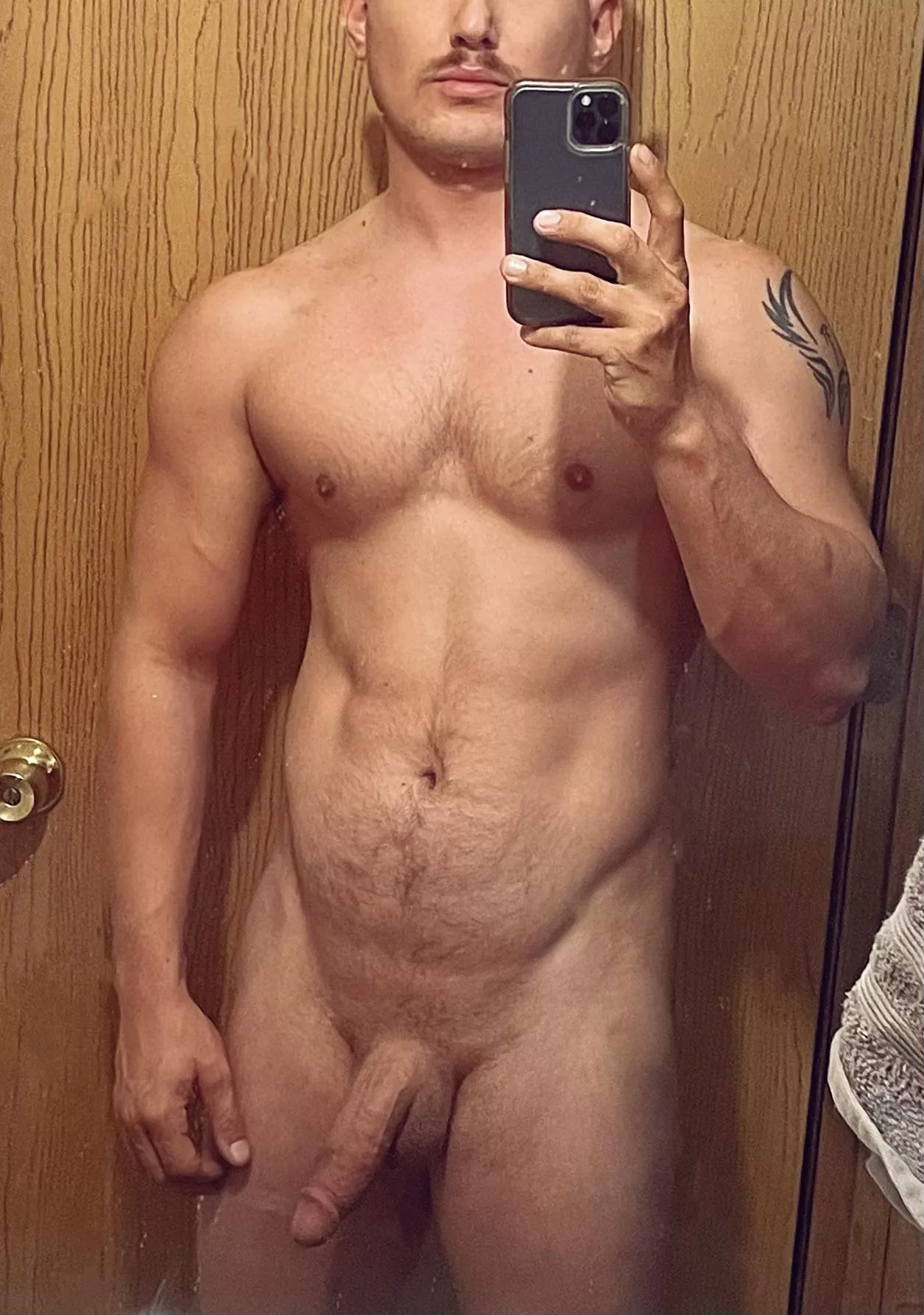I lick me from my mustache, to my huge throbbing cock 🥵